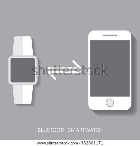 Bluetooth smartwatch in flat design with transfer and connecting icon. Eps10 vector illustration.