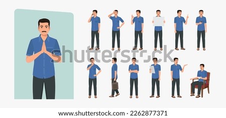 Indian Man Wearing Shirt and Pant, Character set Different poses and emotions
