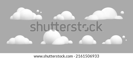 3d render set cartoon clouds on blue background. Various white cloud shapes for games, animations, web. Vector illustration