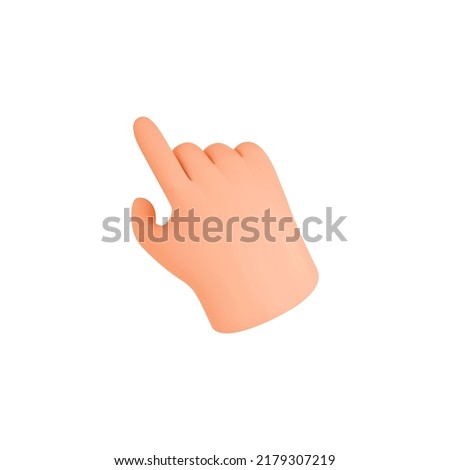 3d hand icon. Hand with pointing finger. Point and click emoji. Cartoon vector illustration for realistic design.