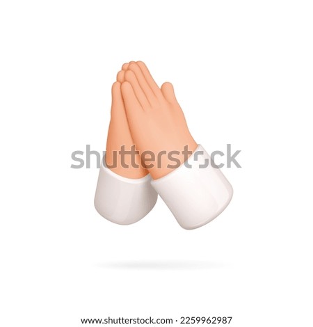 Hands prayer icon. 3d emoji praying hand. Palms folded gesture namaste, thank, help, please emoticon. Vector cartoon illustration for social media