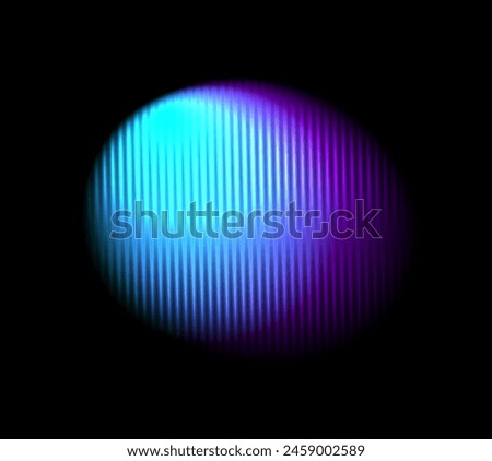 Corrugated neon circle ribbed glass effect. Round liquid gradient shape. Blue holographic abstract element with prism effect on black background. Vector illustration modern geometric blurry design