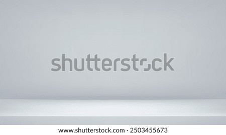 White grey studio room. Limbo light background. Abstract 3d backdrop for product presentation. Minimal wall scene. Showcase, promotion display. Vector stage mockup illustration