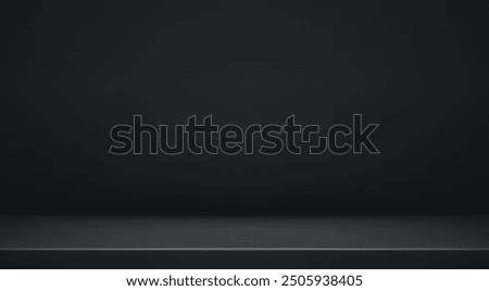 Black studio room. Limbo dark grey background. Abstract 3d backdrop for product presentation. Minimal wall scene. Showcase, promotion display. Vector stage mockup illustration