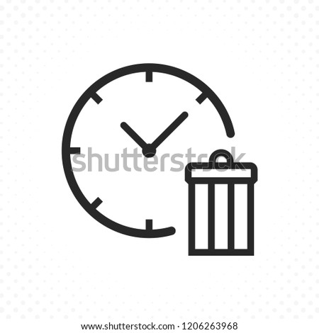 Line icon clock with trash. Illustration of a clock with garbage symbol, Delete time or clock icon. Clock time and trash icon