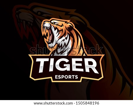 Tiger mascot sport logo design. Tiger animal mascot head vector illustration logo. Wild cat head mascot, Tiger head emblem design for eSports team. Vector illustration