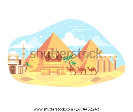 Vector illustration travel and landmark Egypt. Egypt landmarks and travel place, Pyramid of Egypt, History landmarks. Egyptian landmark pyramid architecture. Vector illustration in flat style