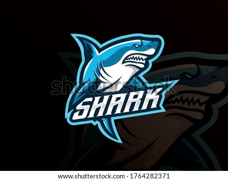 Shark mascot sport logo design. Shark animal mascot vector illustration logo. Wild shark mascot, Emblem design for esports team. Vector illustration