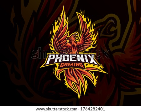 Phoenix mascot sport logo design. Mythology bird mascot vector illustration logo. Red phoenix mascot design, Emblem design for esports team. Vector illustration