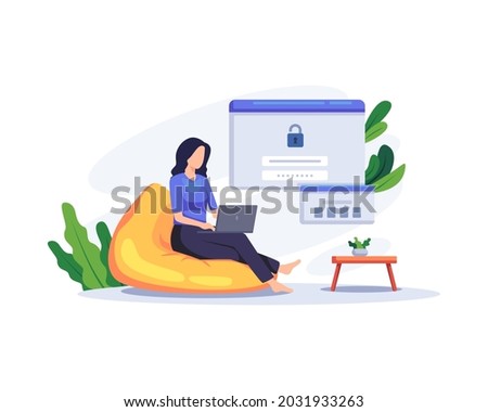 Secure login and sign up concept illustration. User use secure login and password protection on website or social media account. Vector in a flat style