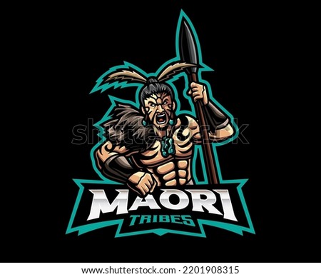 Maori tribe mascot logo design. Maori warrior vector illustration. Logo illustration for mascot or symbol and identity, emblem sports or e-sports gaming team