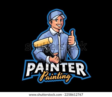 Painter Mascot Logo Design. Creative Wall Painter Mascot Illustration