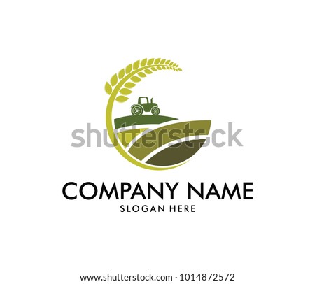 vector logo design for agriculture, agronomy, wheat farm, rural country farming field, natural harvest