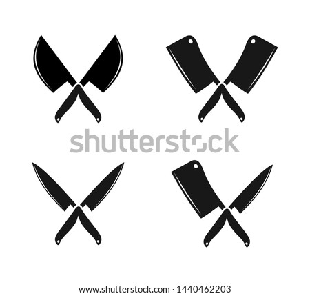 crossed butchery and chef knife silhouette logo design inspiration template