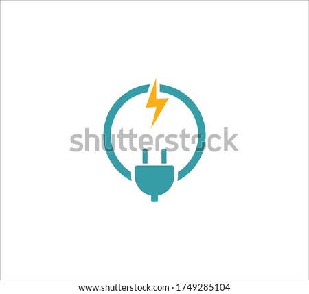 blue electric plugin inside circle vector icon logo design template for high efficiency electric power source