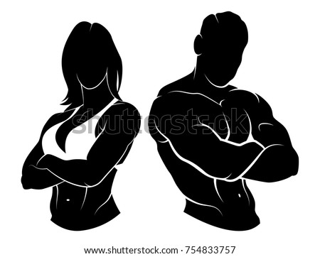 Vector illustration of a fitness logo with male and female torso