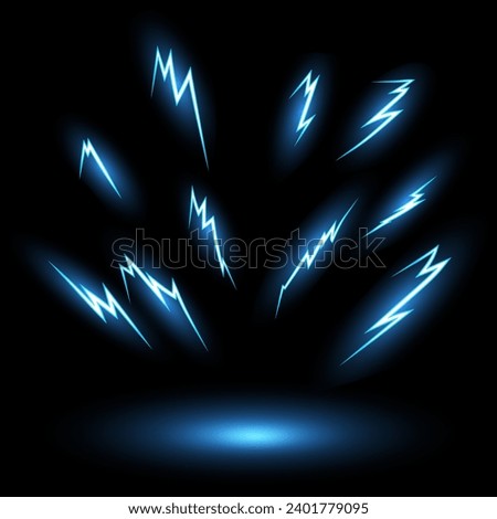 Cartoon lightning animation.Blue glowing storm lightning.