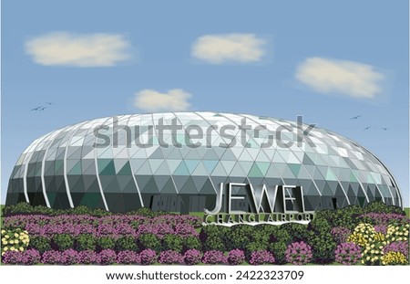 Singapore Jewel Changi building 2D vector, modern building, landmark, airport, mall