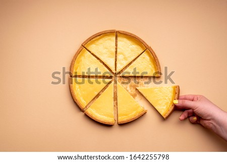 Similar – Image, Stock Photo Grabbing slice of cake. Raspberry pie with lattice top