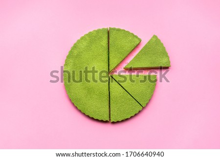 Similar – Image, Stock Photo Matcha cheesecake flat lay. Woman hands taking cake slice