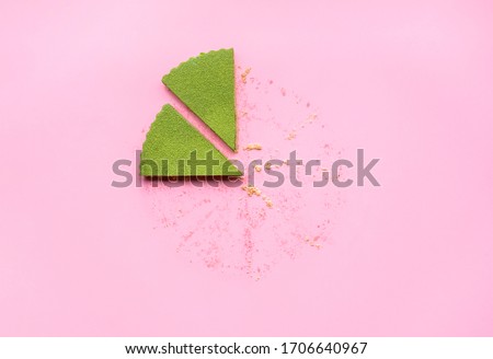 Similar – Image, Stock Photo Matcha cheesecake on pink background. Single slice of cake