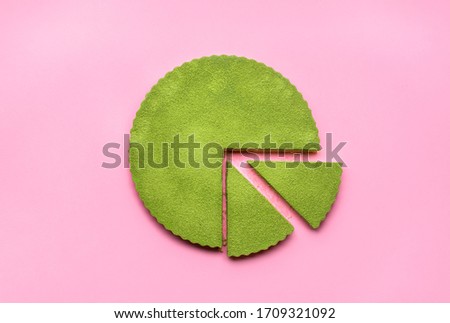 Similar – Image, Stock Photo Matcha cheesecake flat lay. Woman hands taking cake slice