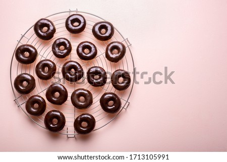 Similar – Image, Stock Photo Donuts aligned in a circle shape. Homemade fresh doughnuts, top view