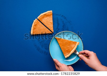 Similar – Image, Stock Photo Grabbing slice of cake. Raspberry pie with lattice top