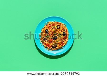 Similar – Image, Stock Photo green colored spaghetti in a row as background