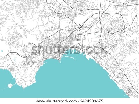 Street map art of Napoli city in Italy. Road map of Napoli. Black and white (blue) illustration of Naples streets. Italy Printable poster.	