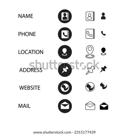 business card icons collection, set of icons , email, location, web, address, phone, name, mail