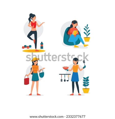 collection of people enjoying their free time, daily life of peoples, daily routine vector illustration