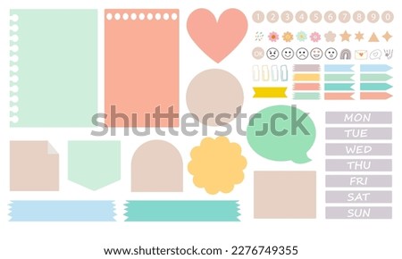 Vector illustration Digital Notes stickers, doodles, days of the week, paperless Bullet journal in pastel colors