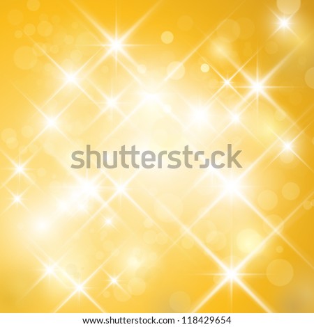 Vector glittering stars on golden glittering background (can be used with any background). Abstract gold twinkle backdrop.