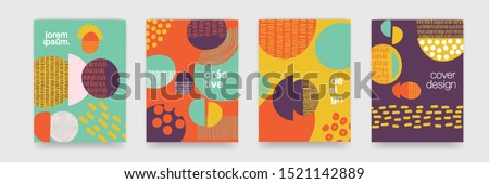 Fun doodle pattern backgrounds with abstract shapes and colors. Modern trendy cartoon pattern for funny brochure cover template, vector creative design