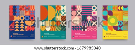 Abstract Bauhaus geometric pattern background, vector circle, triangle and square lines color art design. Colorful Bauhaus pattern background Foto d'archivio © 