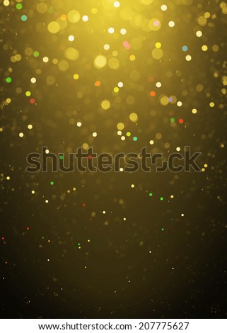 Defocused gold sparkle glitter lights background. Highlighted glitter bokeh background