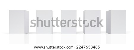 White podium stand, 3D cube pedestal display isolated on white background. Vector column platform pillar for display product