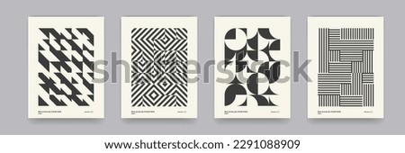 Retro black and white geometric pattern background, vector abstract circle, triangle and square lines art. Trendy bauhaus pattern backgrounds op-art set