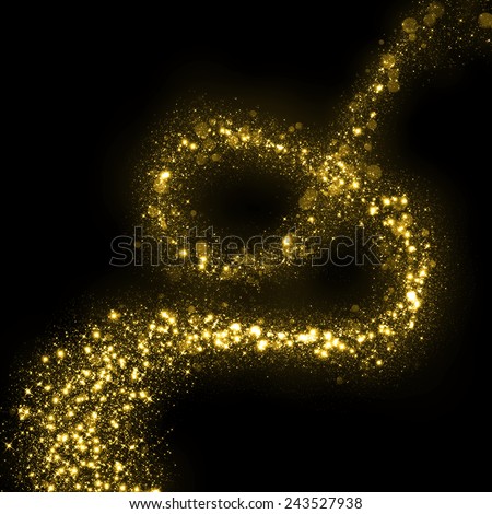 Gold glittering stars dust magic trail. Twinkling glitter.