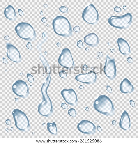 Transparent vector water drops set. Can be applied for any background without losing visibility