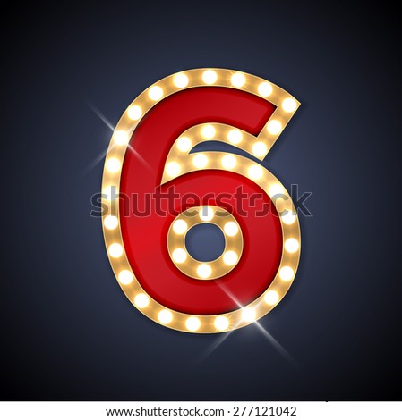 Vector illustration of realistic retro signboard number 6 (six). Part of alphabet including special European letters.