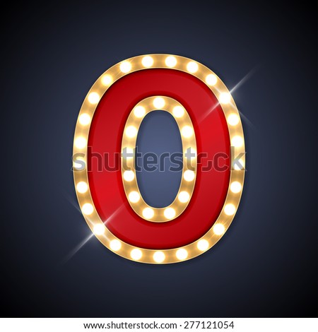 Vector illustration of realistic retro signboard number 0 (zero). Part of alphabet including special European letters.