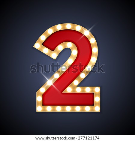 Vector illustration of realistic retro signboard number 2 (two). Part of alphabet including special European letters.