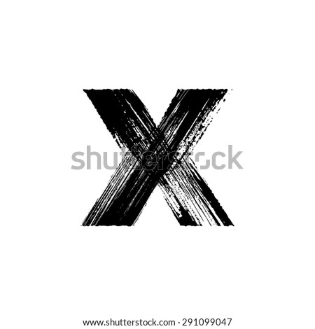 Vector hand paint letter x. Hand drawn letter with dry brush. Lower case
