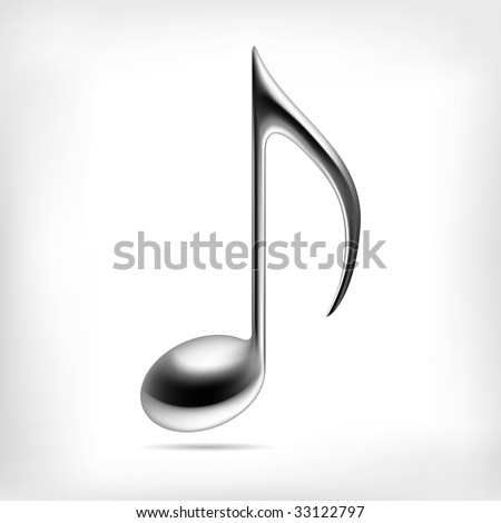 Vector music note. 3D metallic music logo symbol or icon for club party or school design
