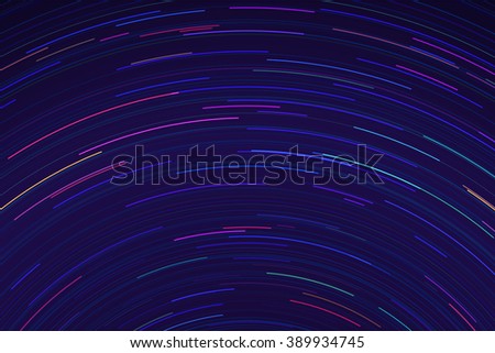 Vector star trails. Long exposure effect of night sky in motion. Space galaxy lights trace. Astrophotography wallpaper.