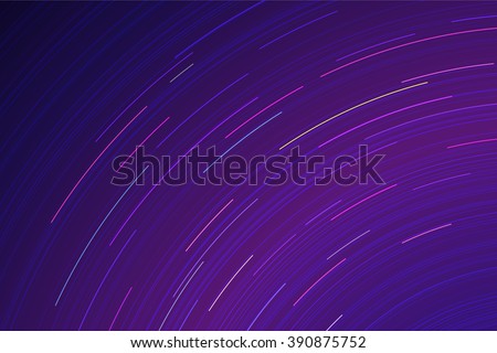 Vector star trails. Long exposure effect of night sky in motion. Space galaxy lights trace. Astrophotography wallpaper.