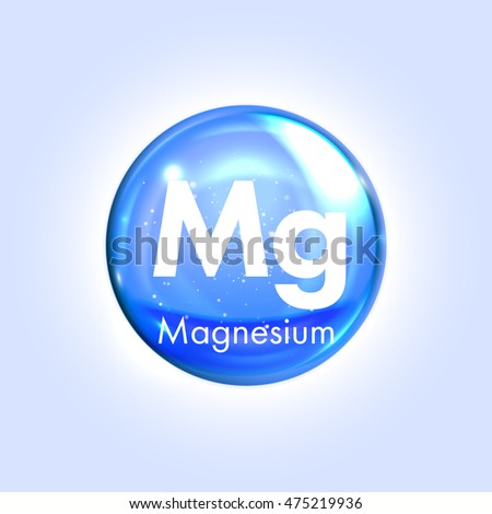 Magnesium mineral blue icon. Vector 3D glossy drop pill capsule  Mineral and vitamin complex. Healthy life medical and dietary supplement