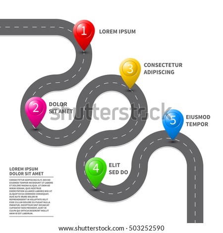 Pathway Roadmap With Route Pin Icon On The Way Track. Vector Top View ...